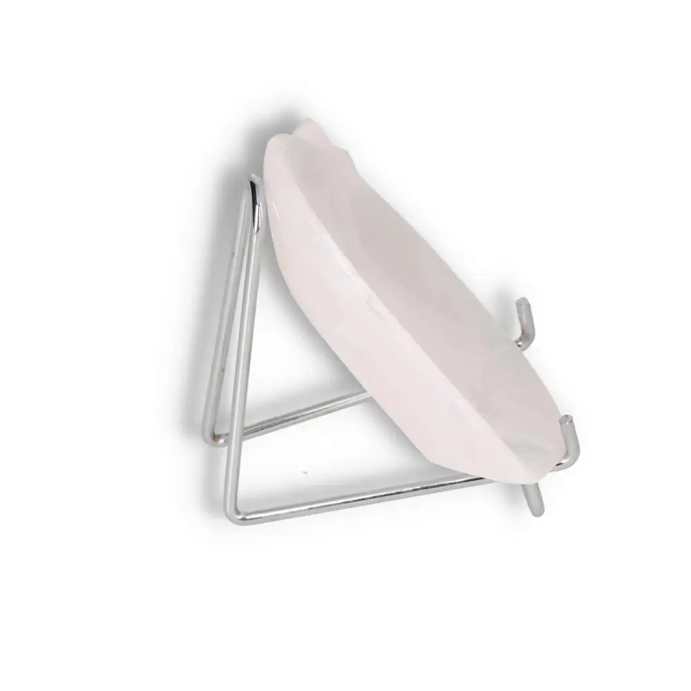 Rose Onyx Platter displayed on a stand, highlighting its elegant rose hues and natural veining. Perfect for decor or serving needs.