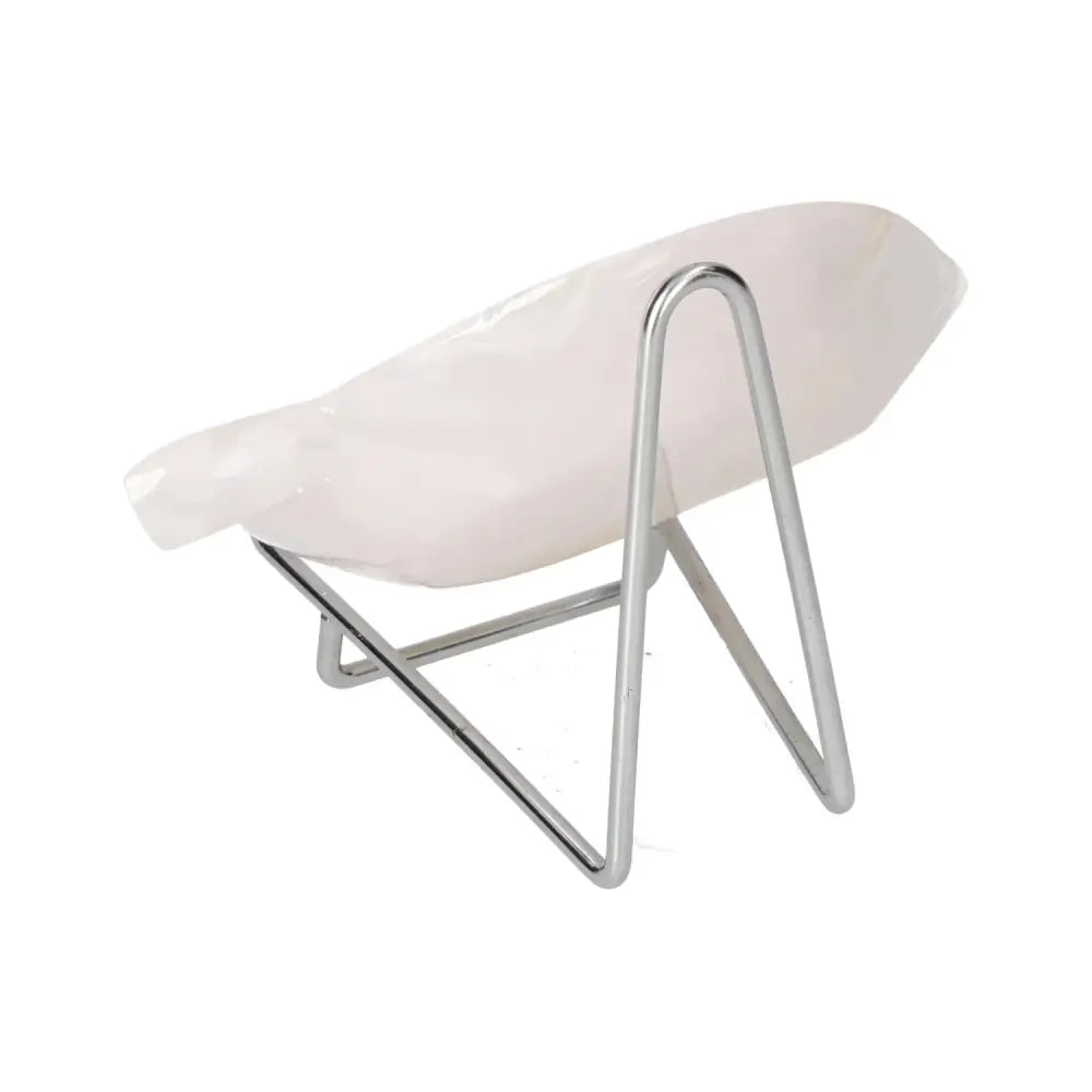 Rose onyx platter on metal stand, showcasing its smooth polished surface and unique natural variations.