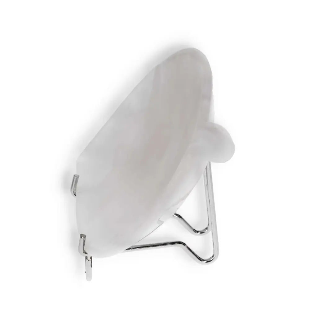 Rose onyx platter on display stand, showcasing smooth polished surface and unique veining, perfect for elegant table settings.