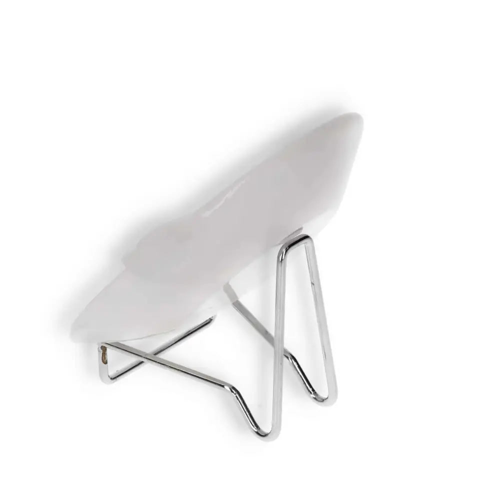 Elegant rose onyx platter on a metal display stand, showcasing a unique blend of natural veins and polished surface for a luxurious touch.