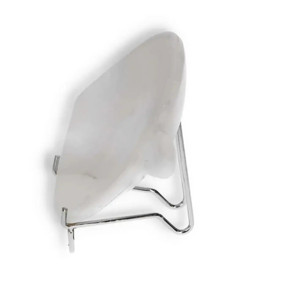 Rose Onyx platter on metal stand showcasing elegant veining and polished surface, perfect for elevating any tabletop decor.