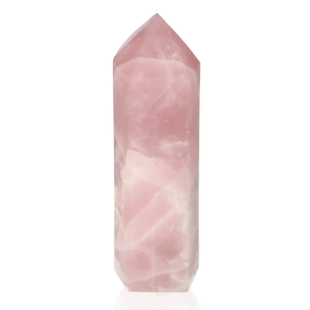Rose Quartz Obelisk from Sylvia Crystals, symbolizing love and healing, made from 100% natural ethically sourced rose quartz.