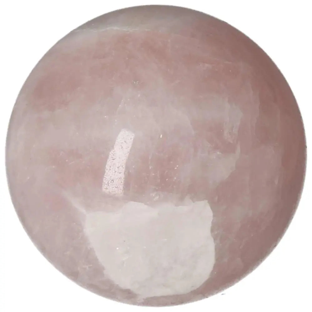Polished rose quartz sphere measuring 6.5 cm, featuring a smooth pink surface with natural color variations.