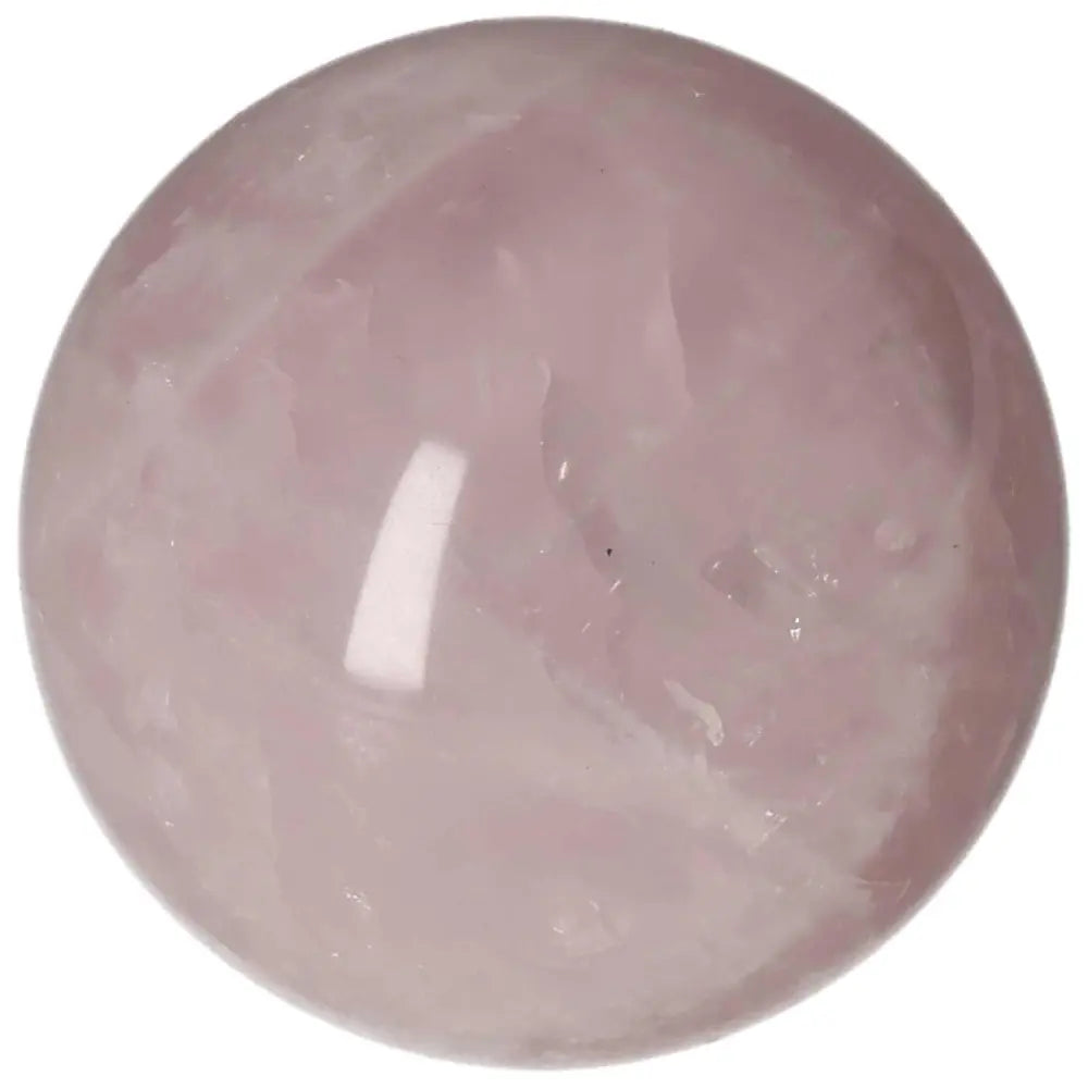 Smooth rose quartz sphere, 7.5 cm in diameter, showcasing its gentle pink hue and polished finish.