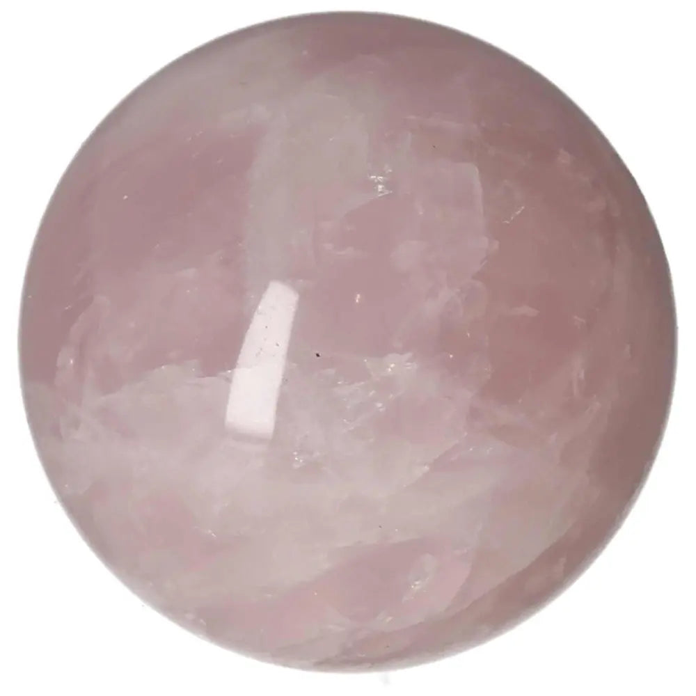 Rose Quartz Sphere measuring 7.5 cm, displaying pale pink colors and natural crystalline patterns, ideal for healing and decor.