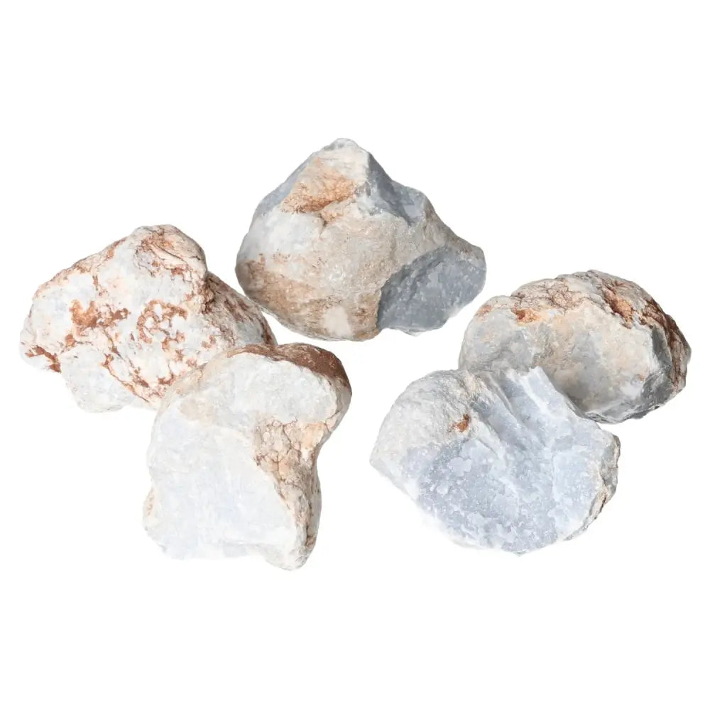 Rough Angelite S blue stones from Sylvia Crystals, promoting tranquility and spirit connection.