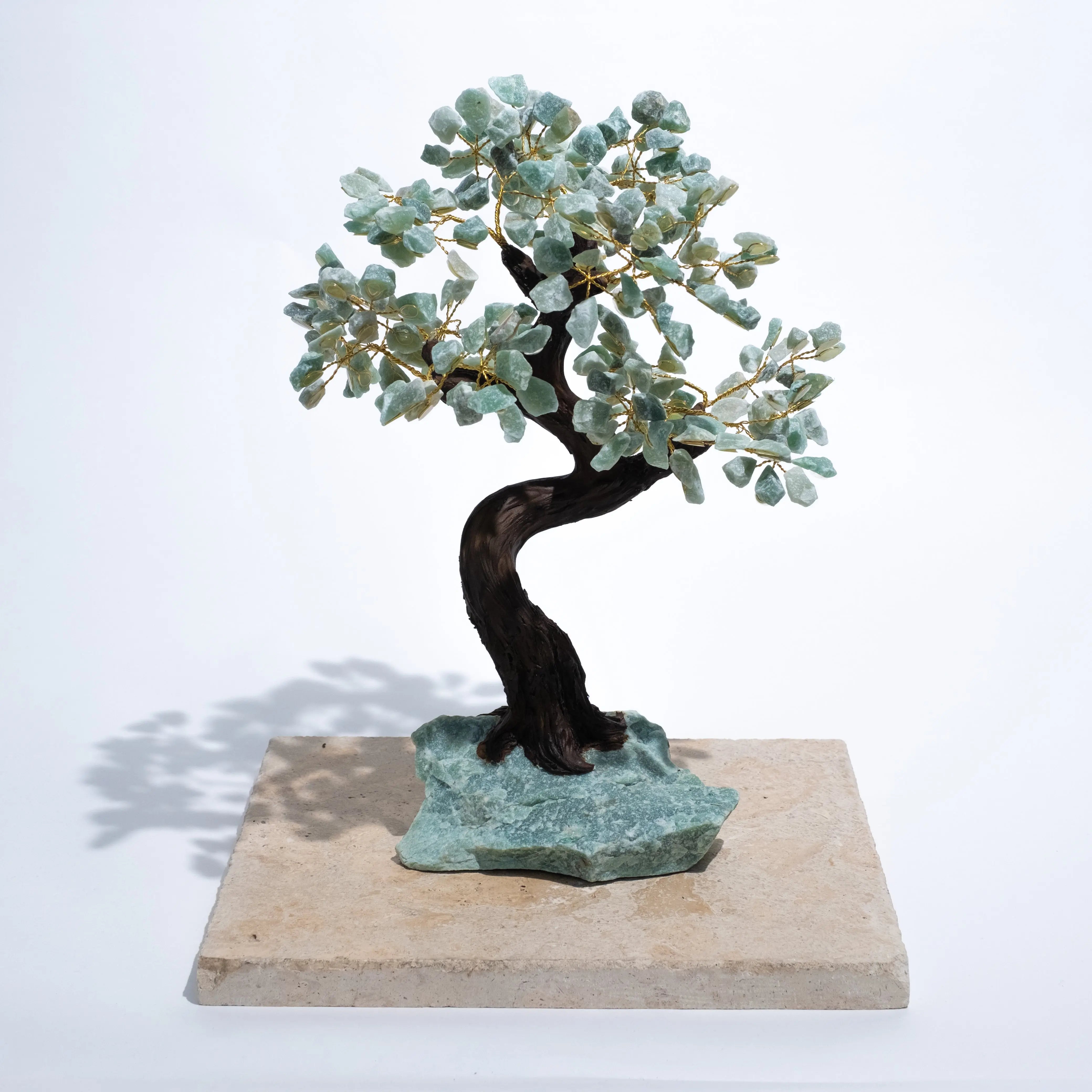 Rough Aventurine Crystal Bonsai Tree 45 cm for prosperity, harmony, positive energy - handcrafted green aventurine tree.