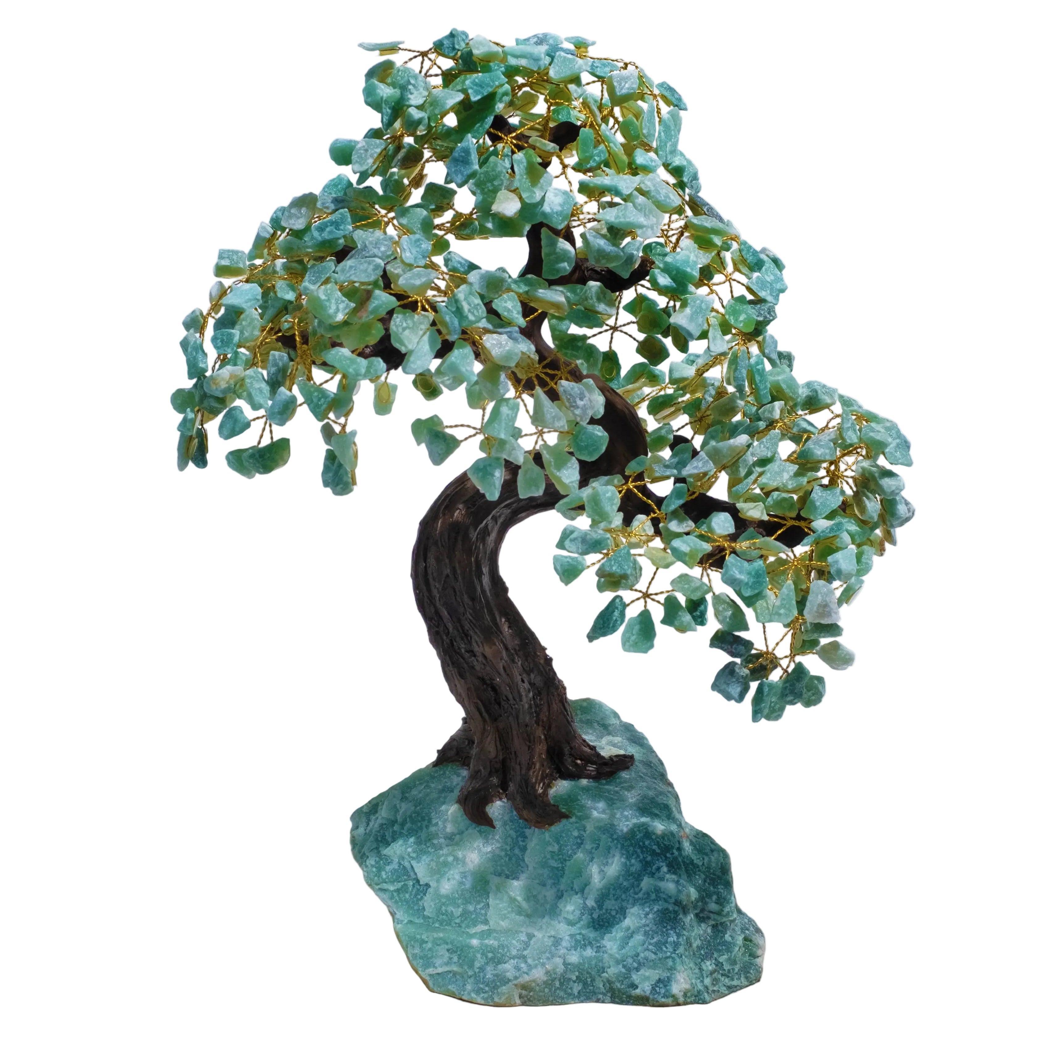 Rough Aventurine Bonsai Tree 55 cm for prosperity, harmony, and positive energy, handcrafted with green crystals on a stone base.