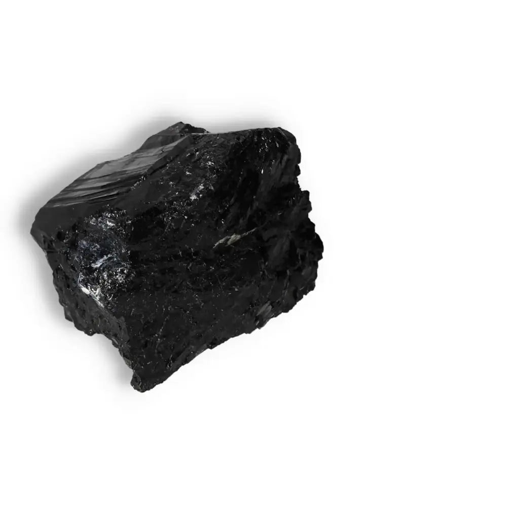 Rough Black Tourmaline Druze L stone from Sylvia Crystals, known for cleansing negative energies and grounding properties.