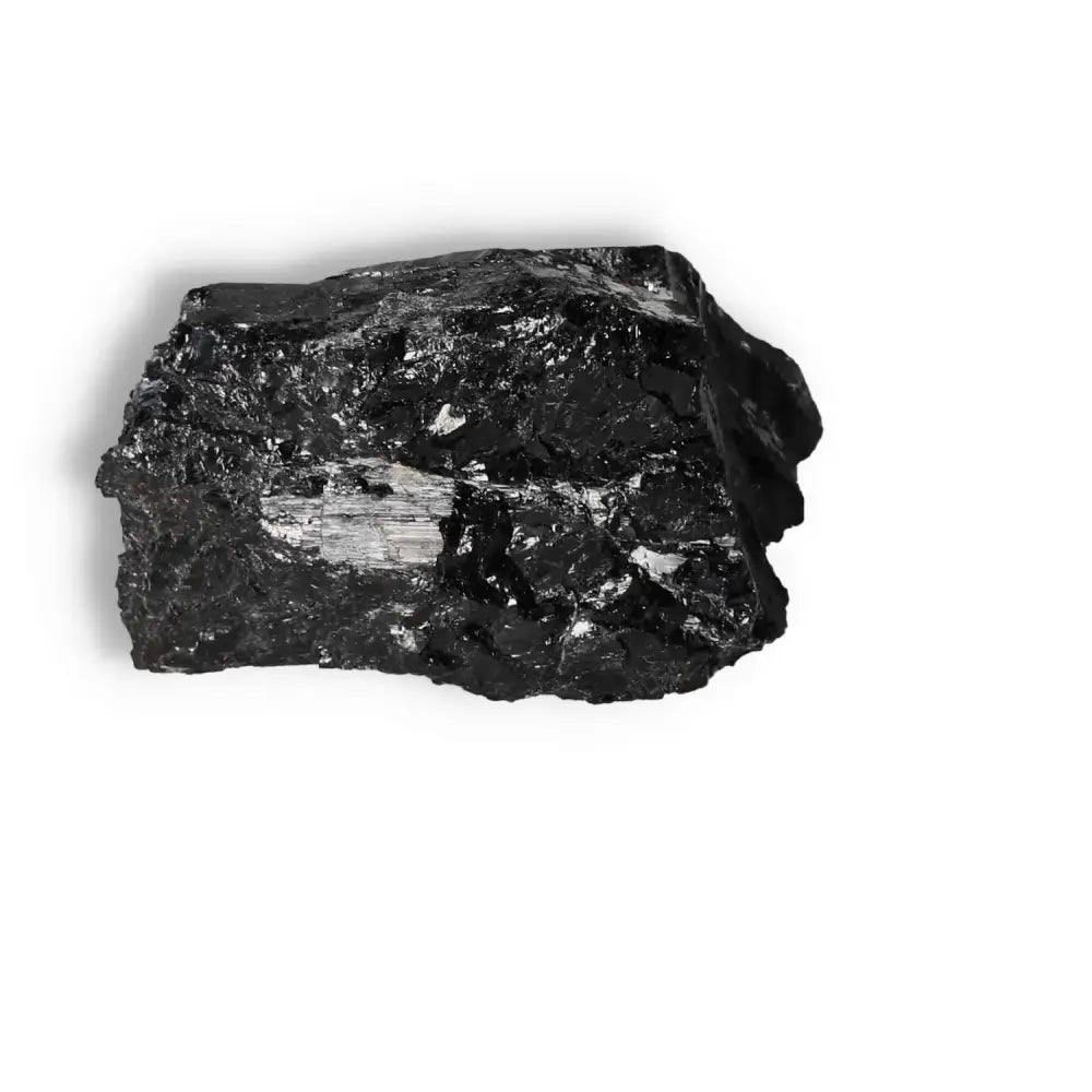 Rough Black Tourmaline Druze L stone from Sylvia Crystals, known for its grounding and powerful cleansing properties.