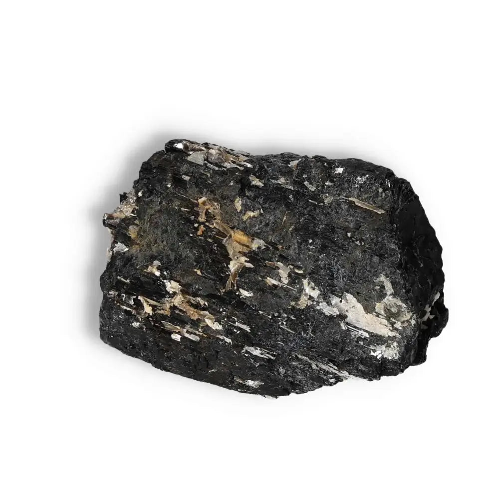 Rough Black Tourmaline Druze L crystal from Sylvia Crystals, known for cleansing negative energies and enhancing balance.