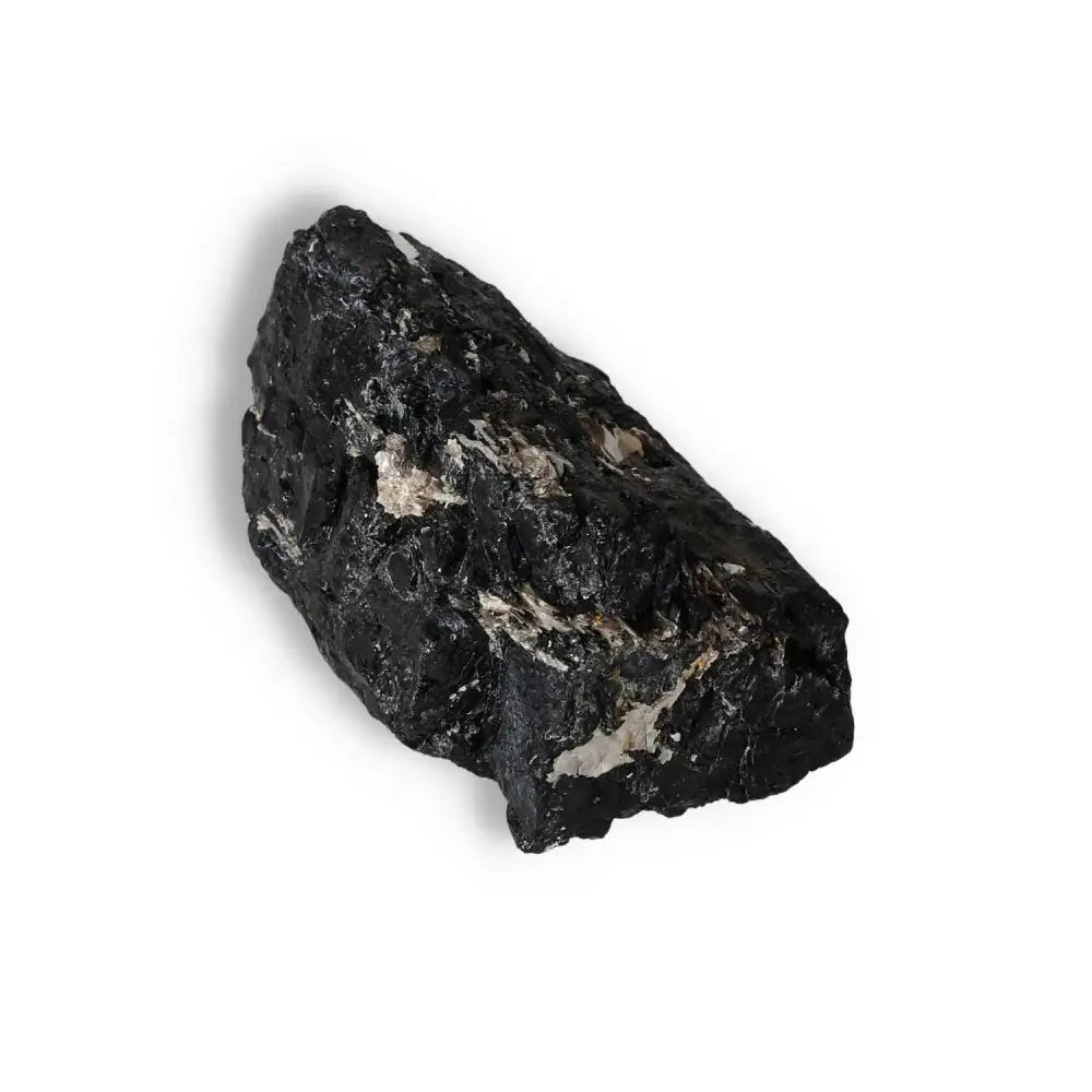 Rough Black Tourmaline Druze L crystal from Sylvia Crystals, known for cleansing negative energies. Luxury design product.