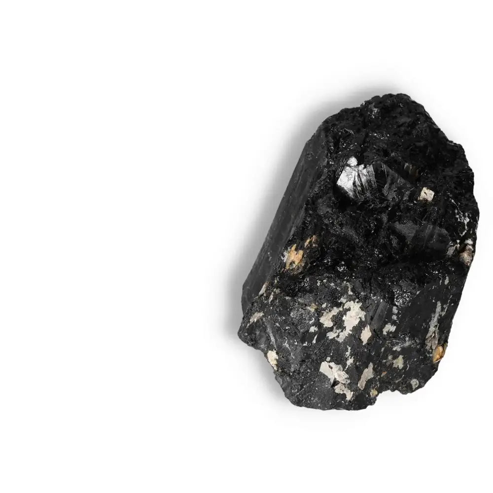Rough Black Tourmaline Druze L crystal from Sylvia Crystals, cleanses negative energies, aesthetic and spiritual benefits.