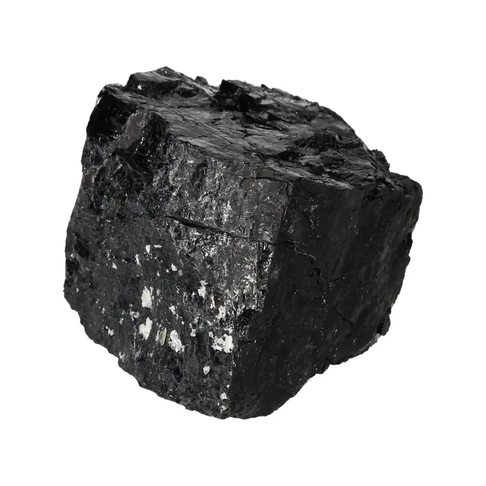 Rough Black Tourmaline Druze crystal from Sylvia Crystals, known for spiritual cleansing and luxury. Premium quality gemstone.