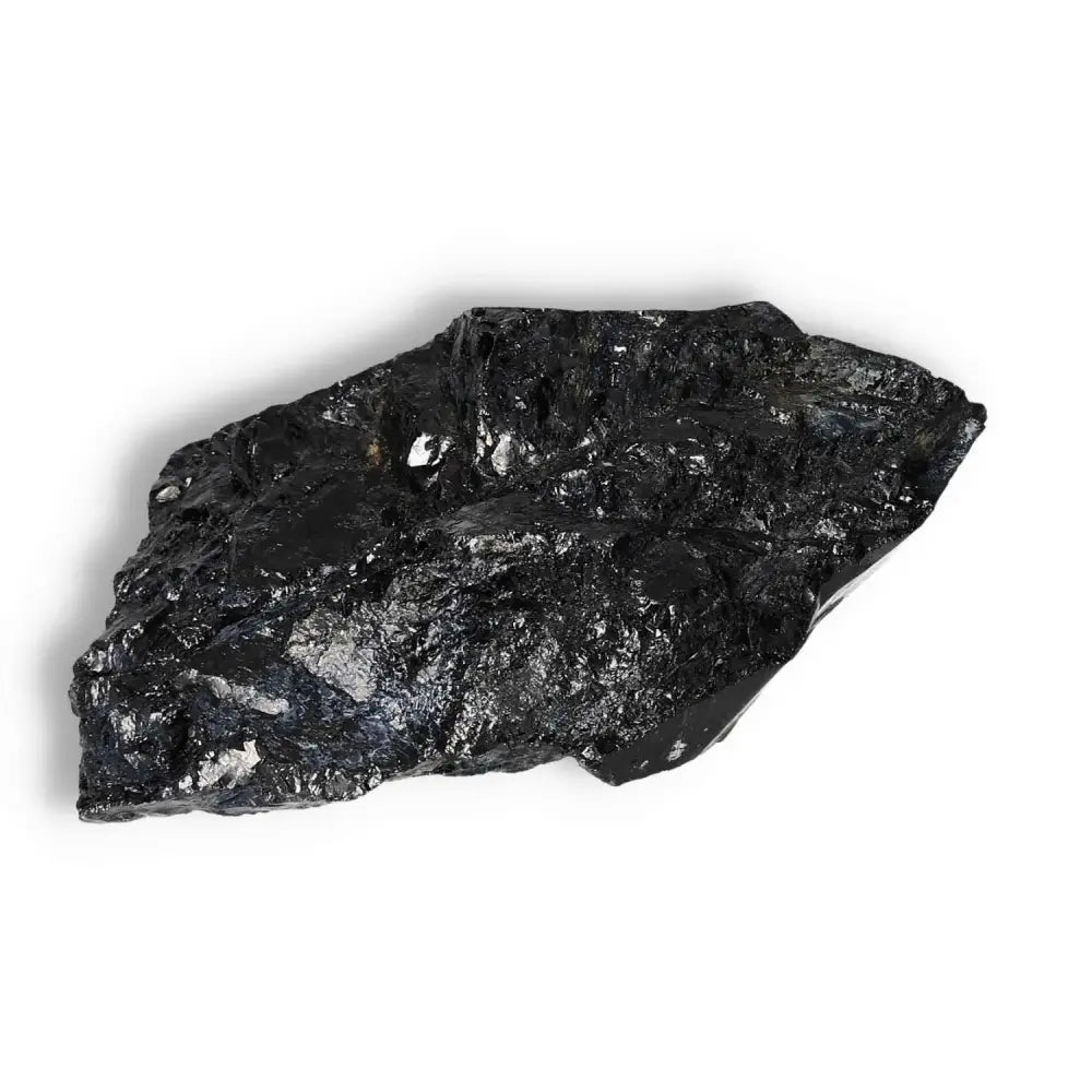 Rough Black Tourmaline Druze crystal from Sylvia Crystals, known for its grounding properties and ability to neutralize negative energies.