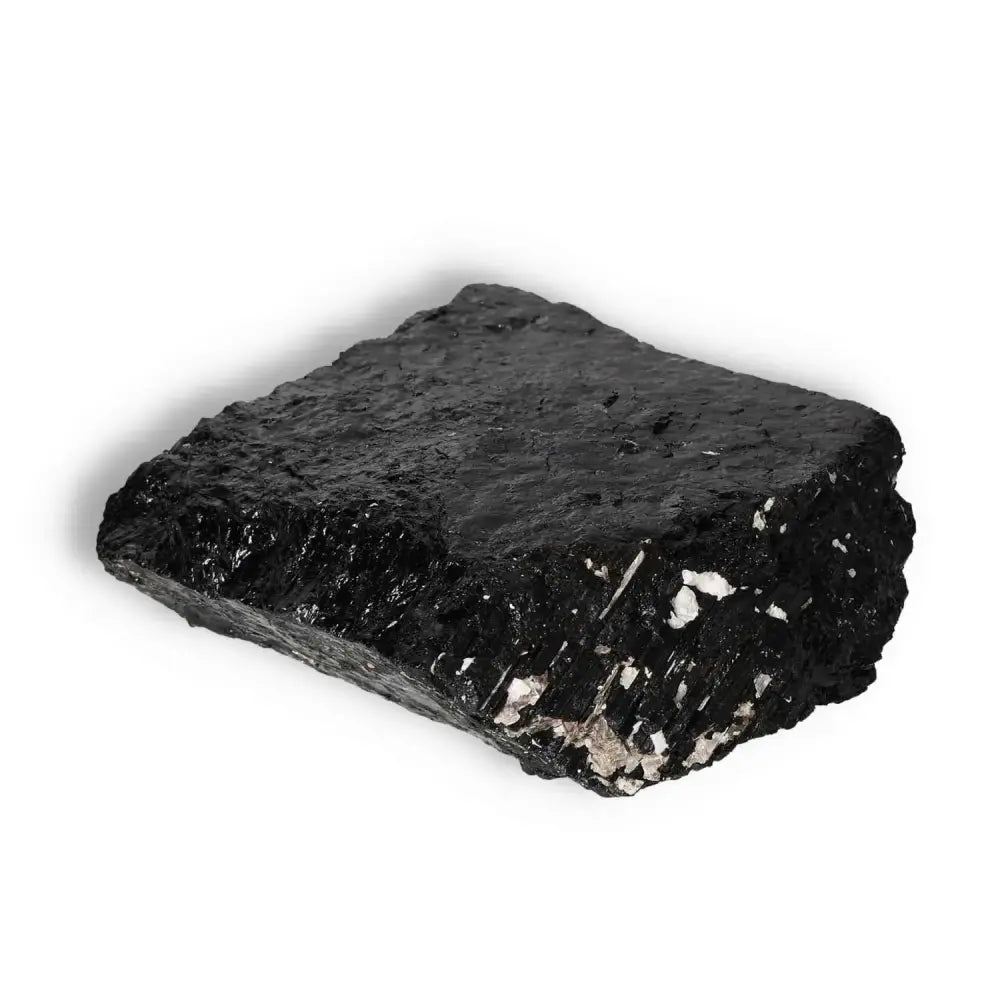 Rough Black Tourmaline Druze crystal, known for protective and purifying properties, from Sylvia Crystals collection.