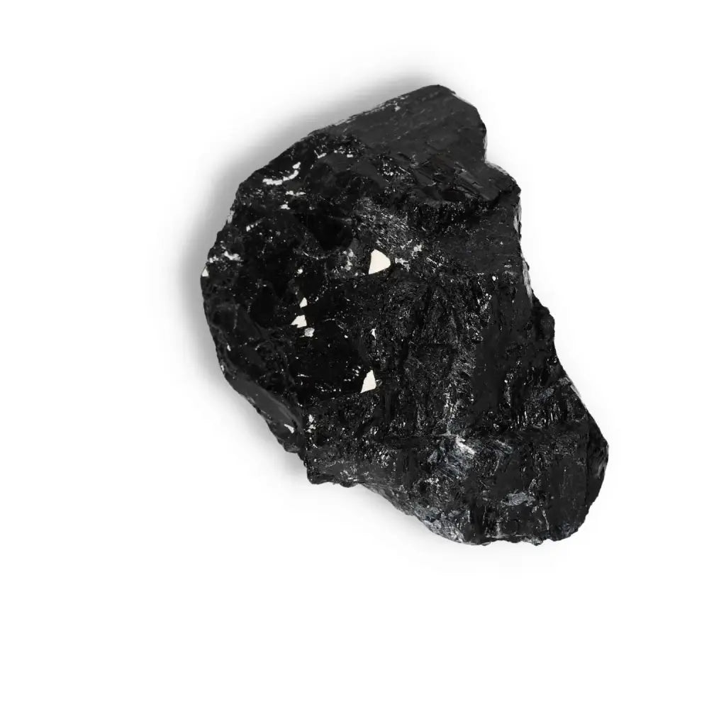 Rough Black Tourmaline Druze crystal by Sylvia Crystals, known for cleansing and protection against negative energies.