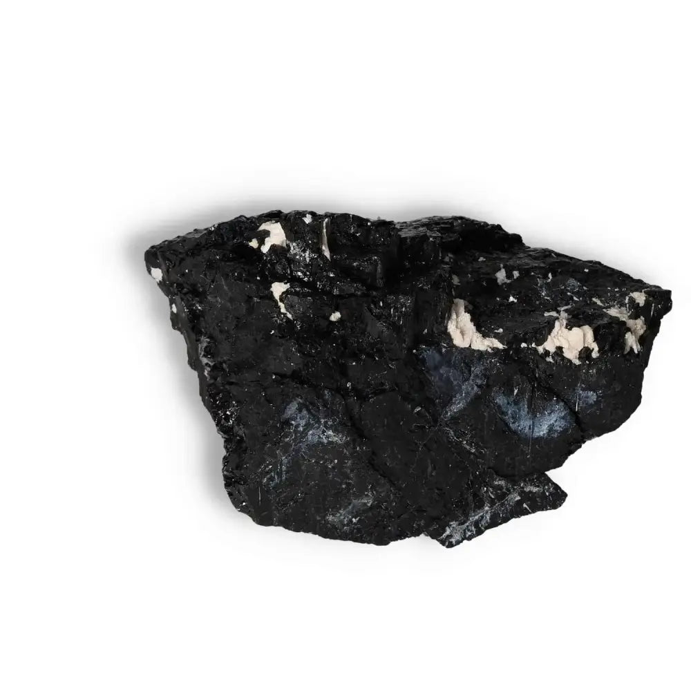 Rough Black Tourmaline Druze crystal from Sylvia Crystals, ideal for cleansing and transforming negative energies. Connects to root chakra.