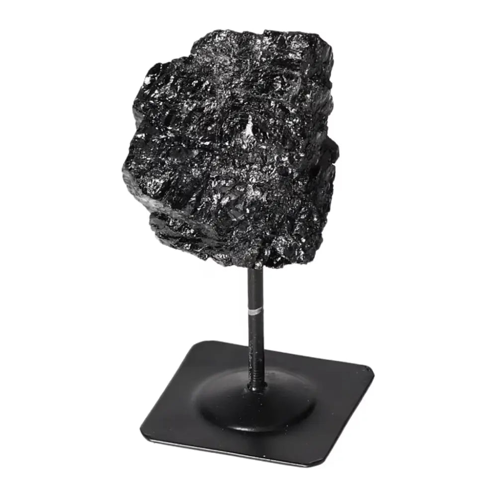 Rough Black Tourmaline on Metal Stand S for energy cleansing by Sylvia Crystals