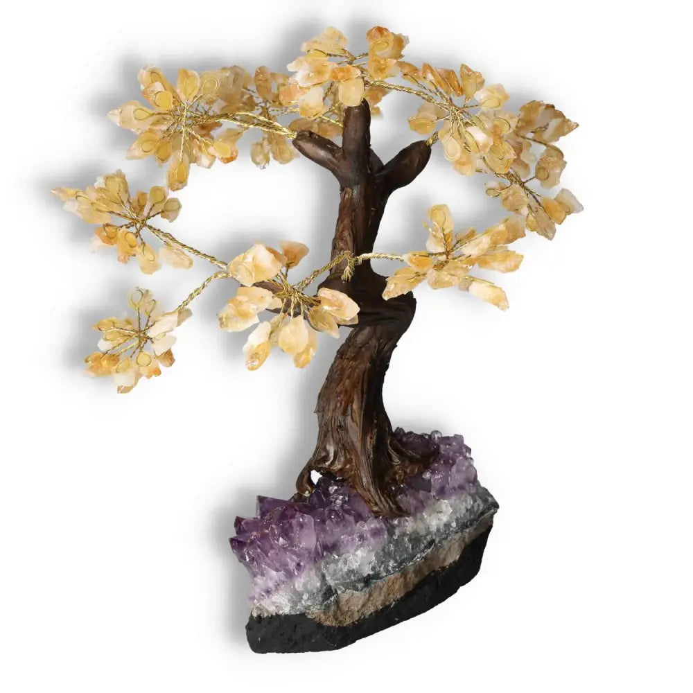 Handcrafted Citrine Crystal Bonsai Tree for Prosperity and Positive Energy, 40cm, featuring genuine citrine gemstones on a mystic base.