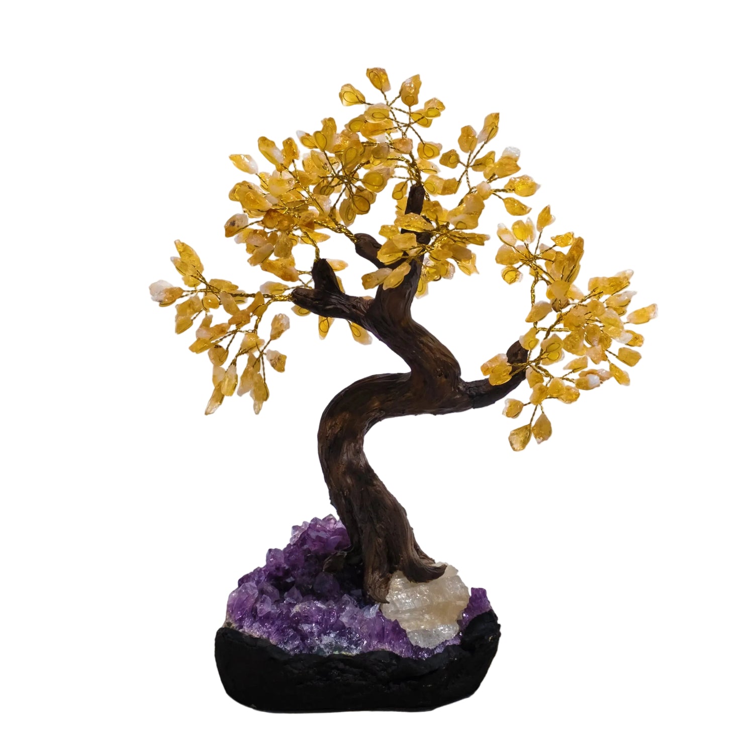 Citrine Crystal Bonsai Tree with genuine citrine gemstones radiating prosperity and positive energy, enhancing home decor with abundance.