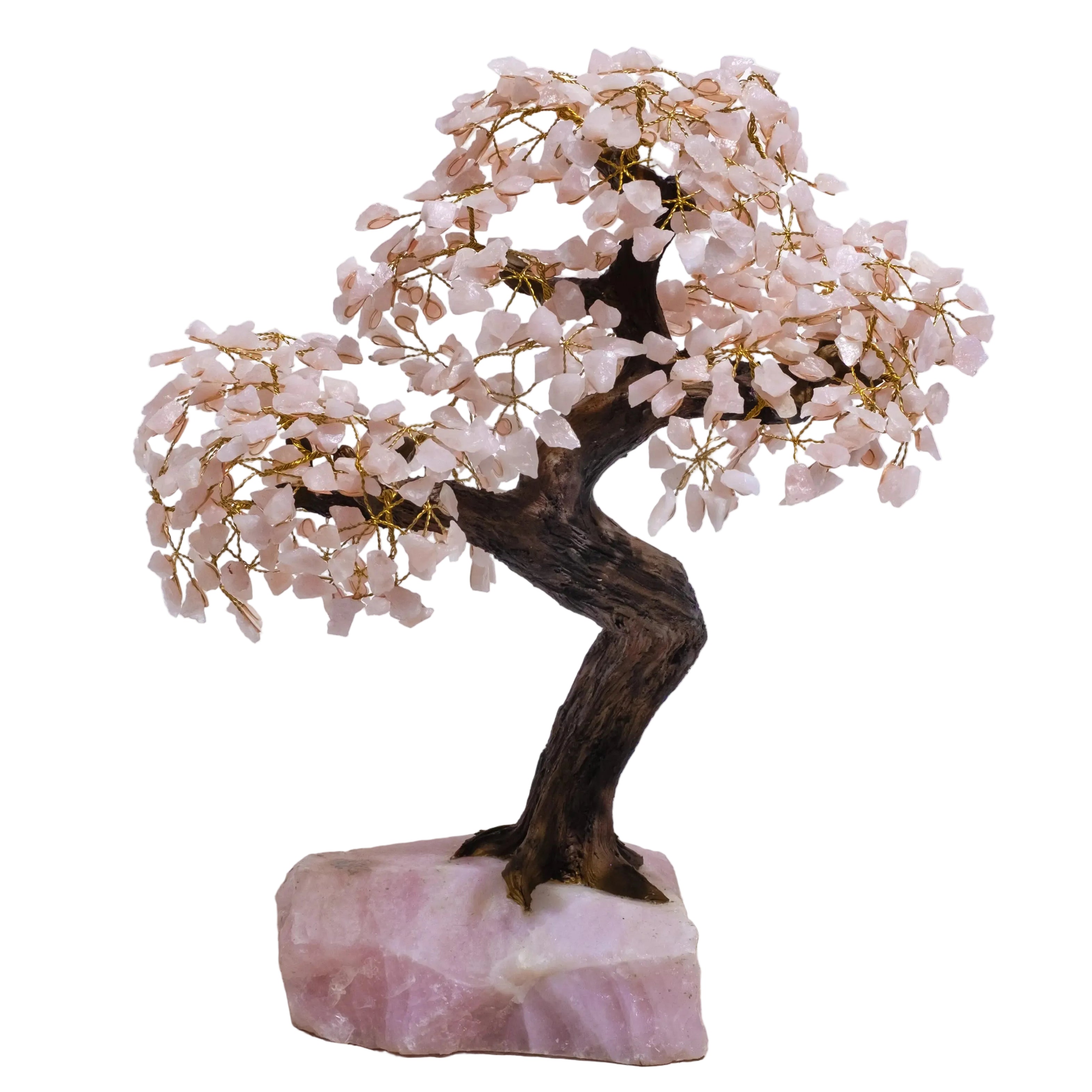 Quartz Crystal Bonsai Tree, 55 cm decorative piece with pink quartz gemstones and handcrafted wire, enhances home décor with positive energy.