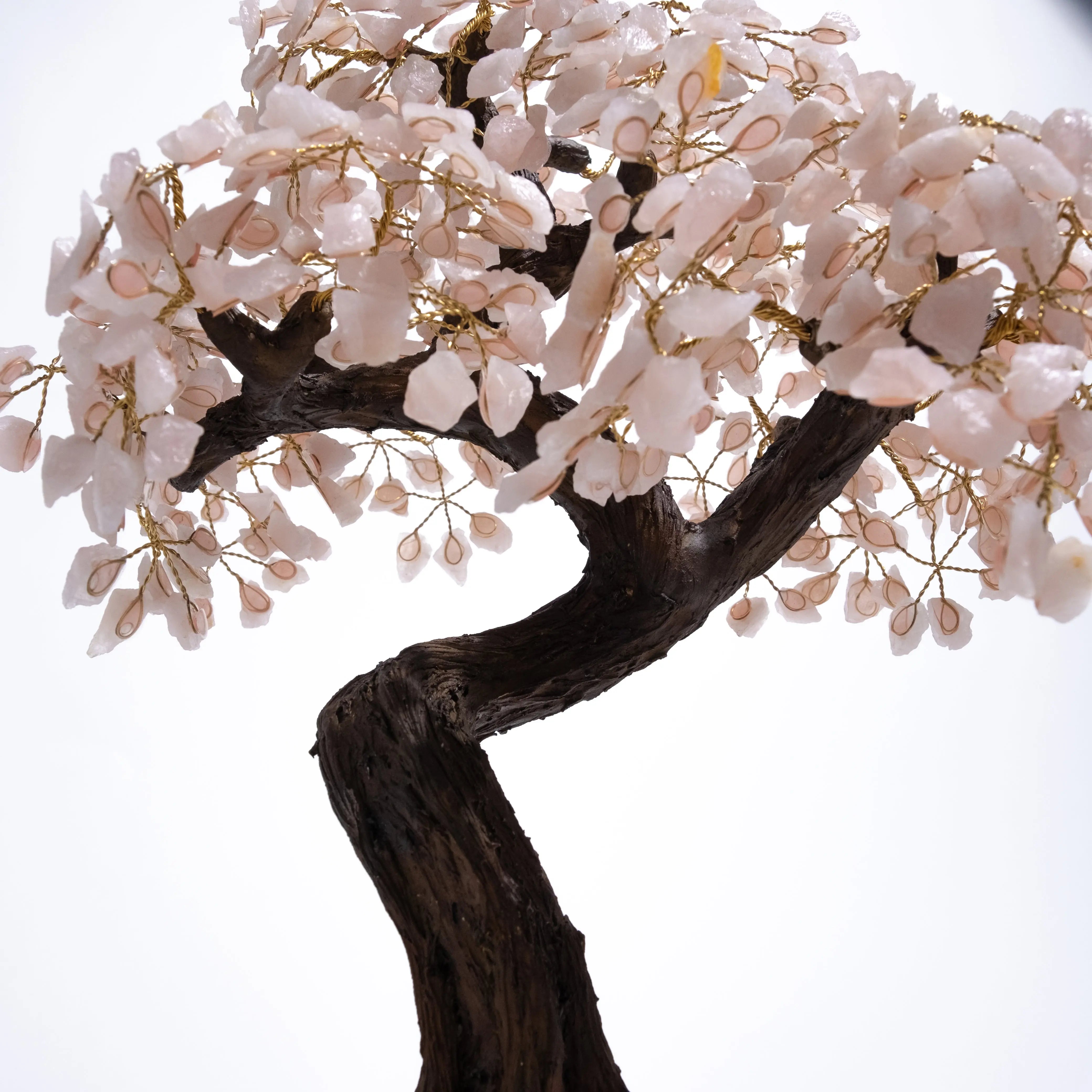 Quartz Crystal Bonsai Tree with Pink Gemstones and Wire Branches, 55 cm, decorative home décor for positive energy and balance.