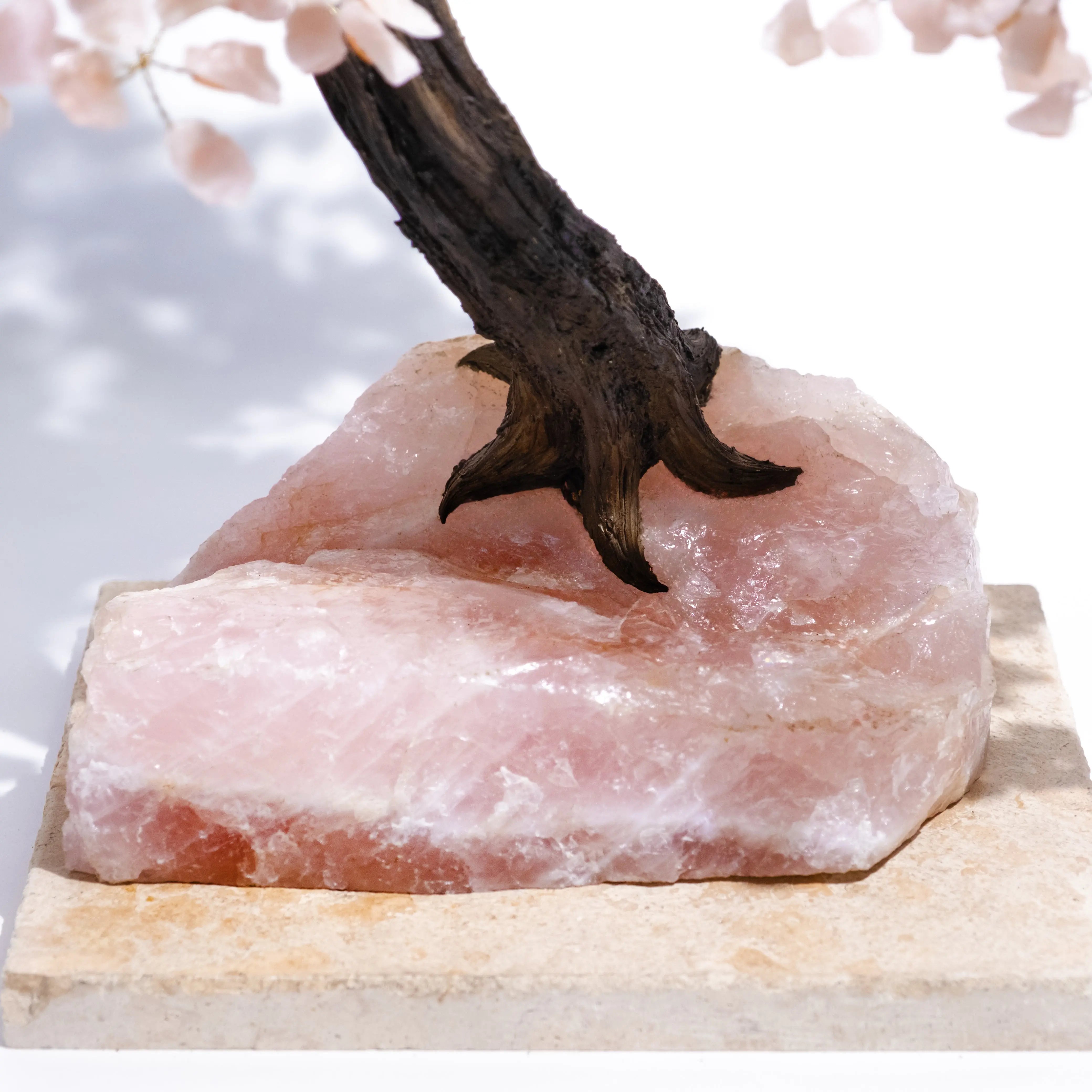 Rough Quartz Crystal Bonsai Tree with handcrafted wire branches on a natural stone base, 65cm decorative home décor and energy source.