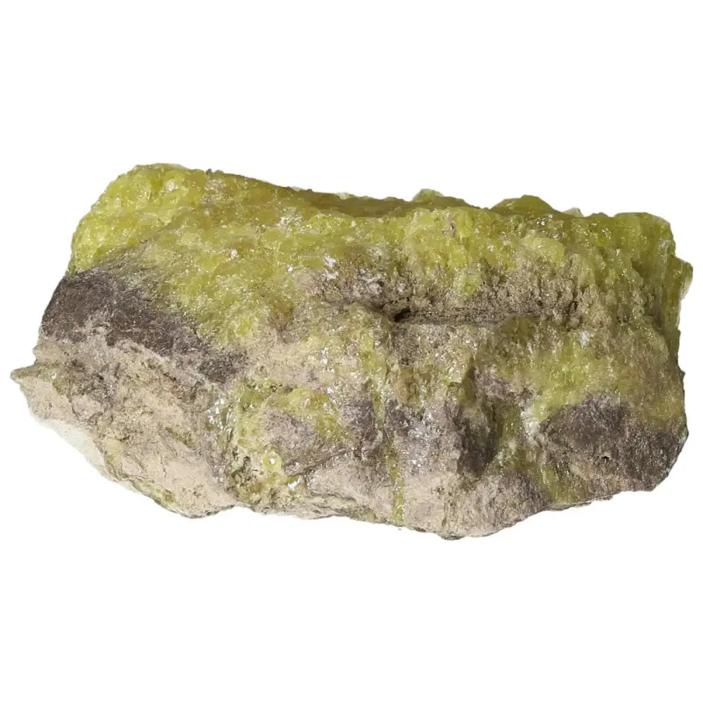 Premium Rough Sulphur Druze crystal by Sylvia Crystals, featuring vibrant yellow druzy formations, symbolizing luxury and spirituality.