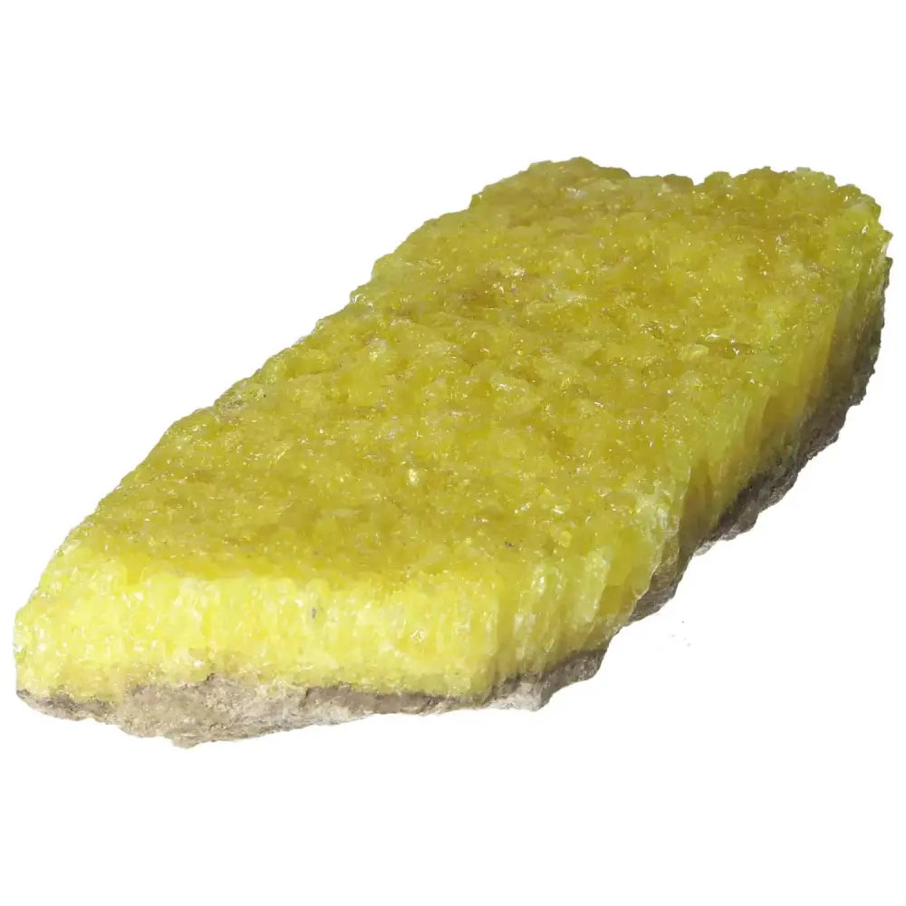 Alt Tag: Vibrant yellow Rough Sulphur Druze highlighting intricate crystal formations, from Sylvia Crystals' premium gemstone collection.