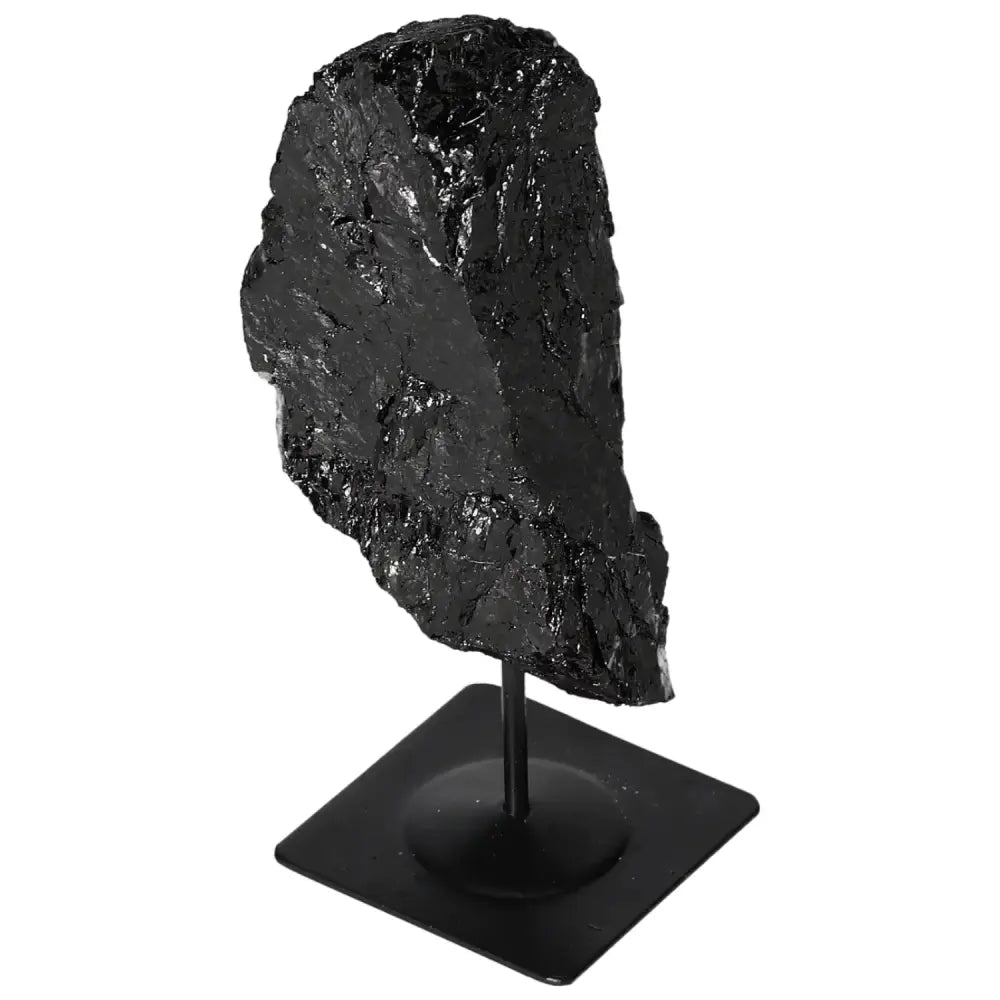 Rough Tourmaline on Metal Stand showcasing natural elegance and energy harmonizing properties, Sylvia Crystals premium creation.