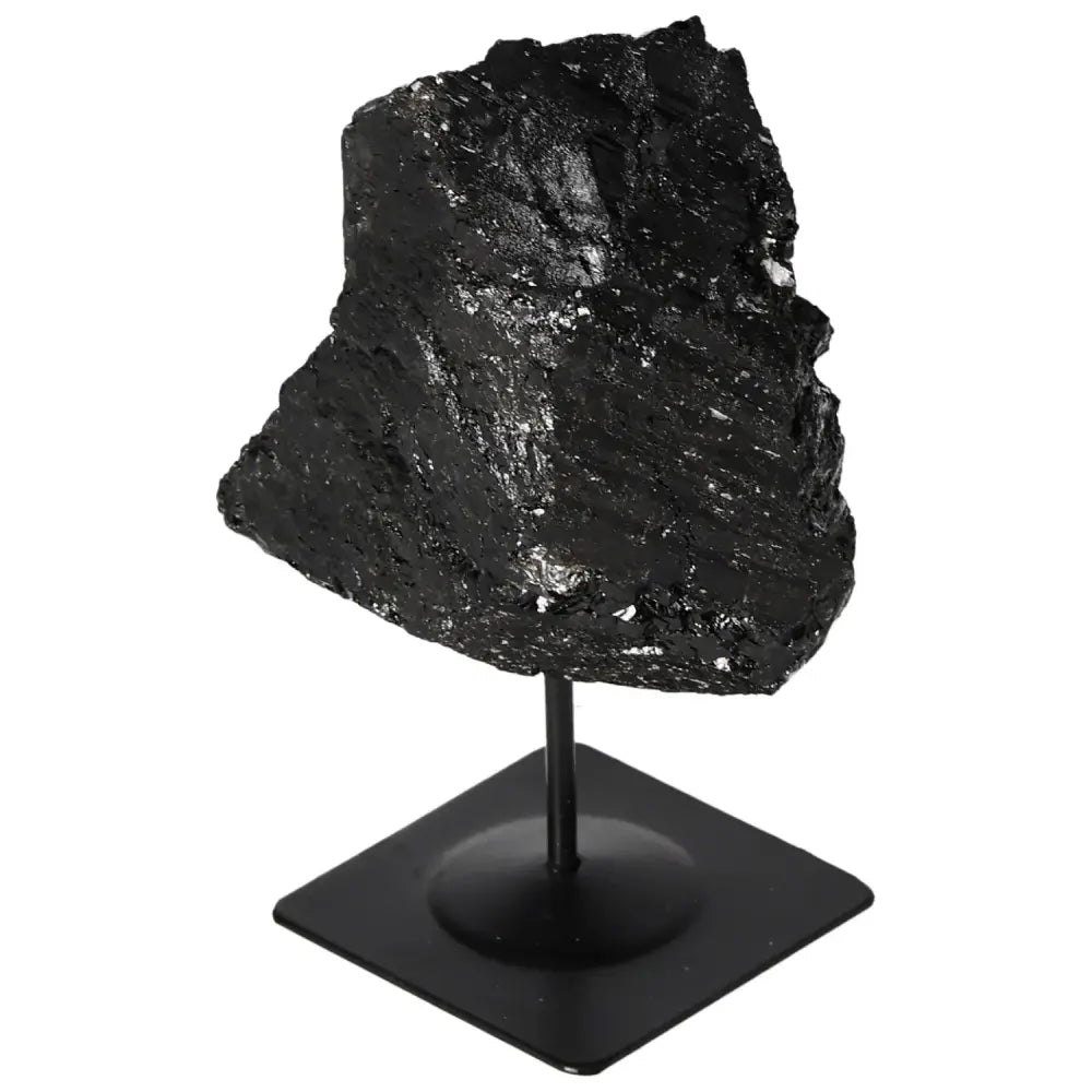 Rough Tourmaline on metal stand, a premium Sylvia Crystals product showcasing natural elegance and sophisticated design.