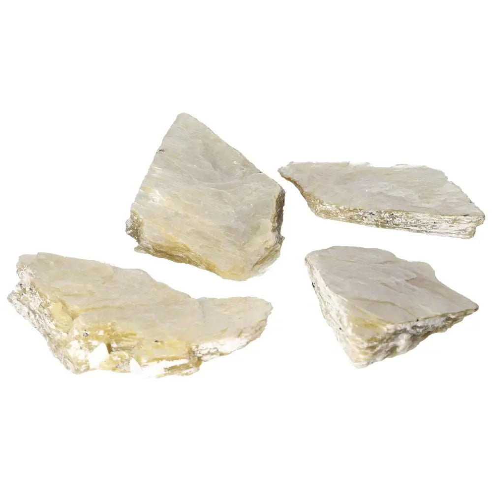 Rough Yellow Mica L stones from Sylvia Crystals, showcasing golden hues and luxury, perfect for adding natural elegance to any space.
