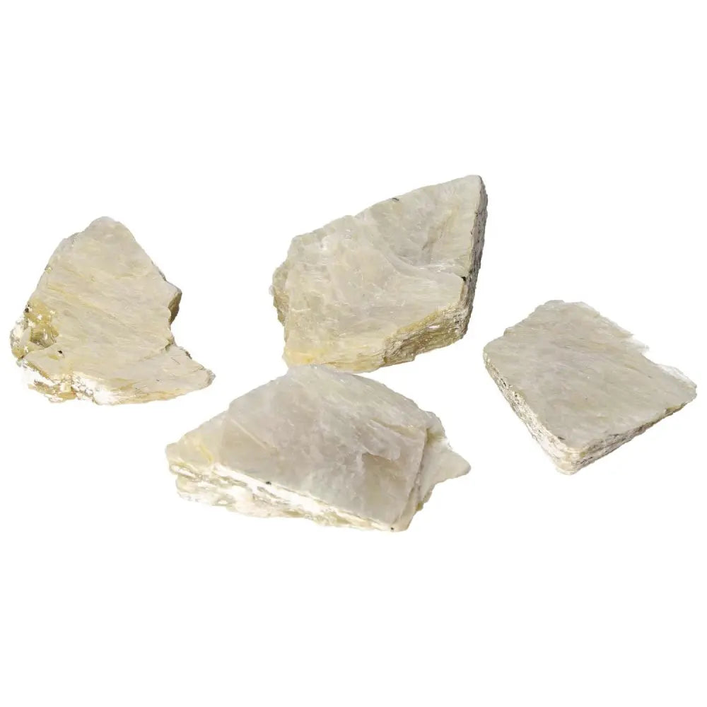 Rough Yellow Mica L mineral pieces showcasing golden hues, premium Sylvia Crystals selection for luxury and elegance.
