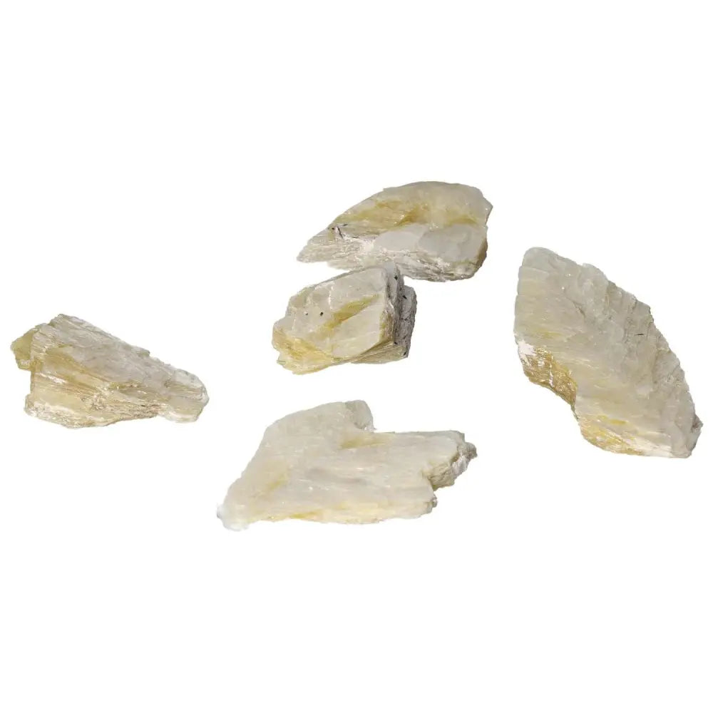 Rough Yellow Mica M crystals from Sylvia Crystals, showcasing natural texture and earthy tones for spiritual enhancement.