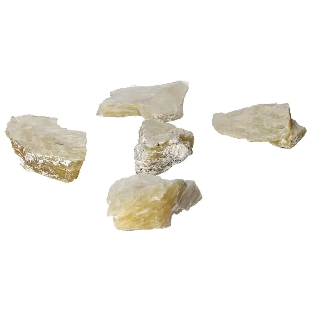 Rough Yellow Mica M from Sylvia Crystals, showcasing its textured surface and earthy hues, perfect for spiritual enhancement.