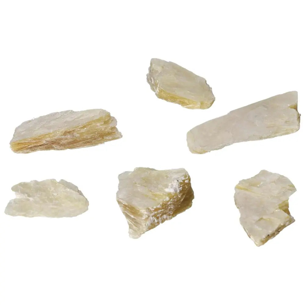 Rough Yellow Mica crystals from Sylvia Crystals, showcasing natural elegance and spiritual energy.