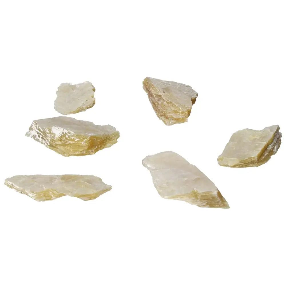 Rough Yellow Mica S crystals from Sylvia Crystals, showcasing natural beauty and spiritual energy, perfect for home decor.