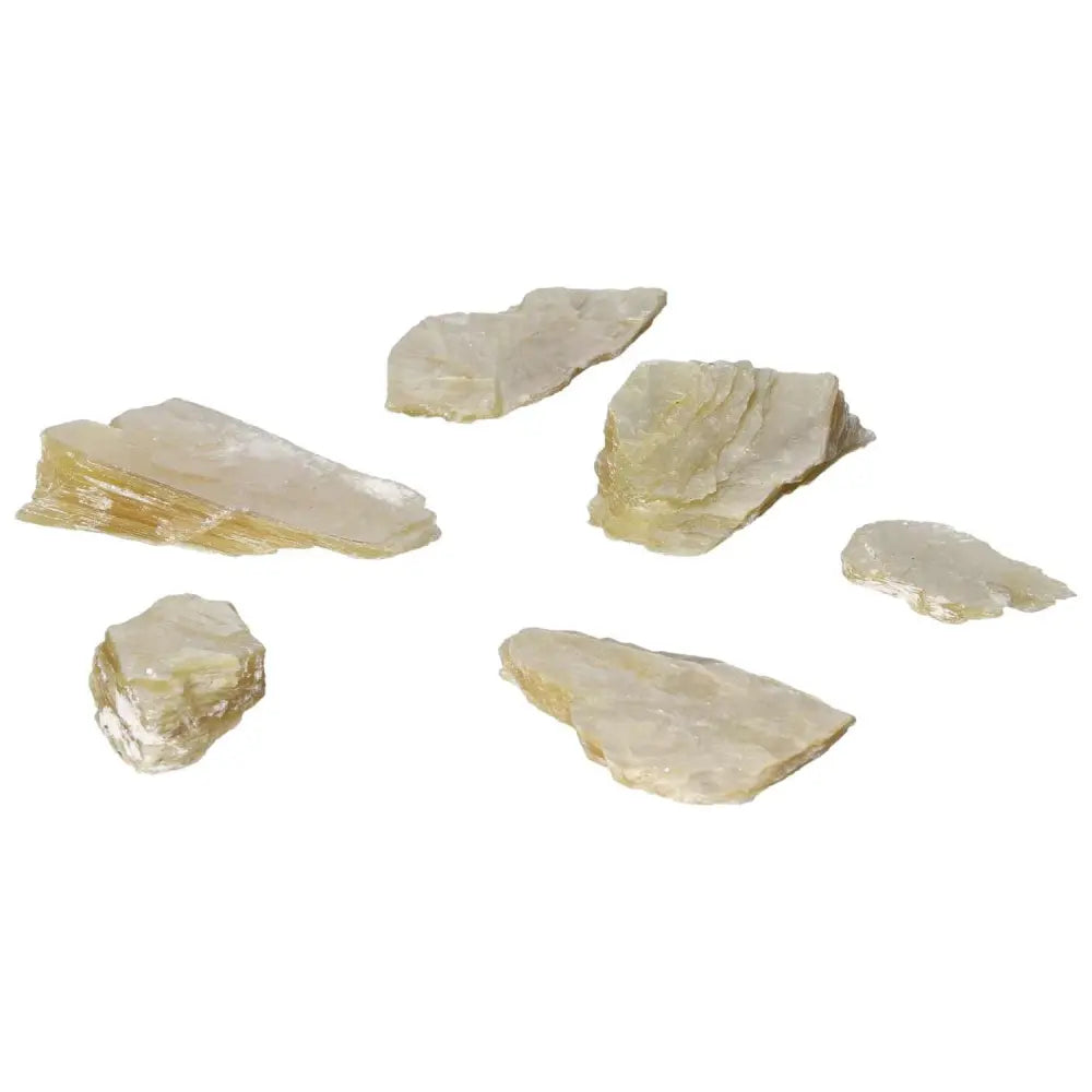 Rough Yellow Mica S crystal pieces showcasing natural elegance and spiritual harmony from Sylvia Crystals.