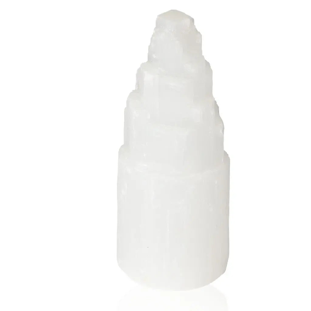20cm Selenite Tower by Sylvia Crystals for spiritual growth and mindful living, ethically sourced, premium quality, purity and power.