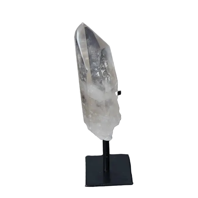 Semi Polished Clear Quartz Point on Stand, perfect for meditation and energy work. Amplifies clarity and intention in any space.