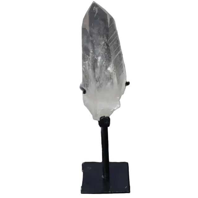 Semi Polished Clear Quartz Point with Stand for Amplification and Clarity, Ideal for Meditation and Energy Work Displayed Elegantly.