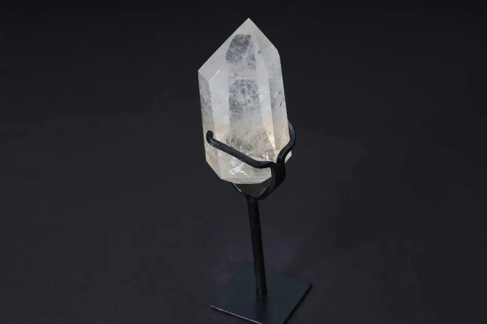 Semi Polished Clear Quartz Point on Stand for Amplifying Energy and Clarity, Ideal for Meditation and Manifestation.