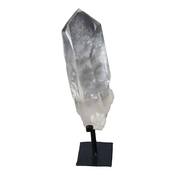 Semi Polished Clear Quartz Point on Stand for Energy Amplification and Clarity in Meditation and Manifestation Practices