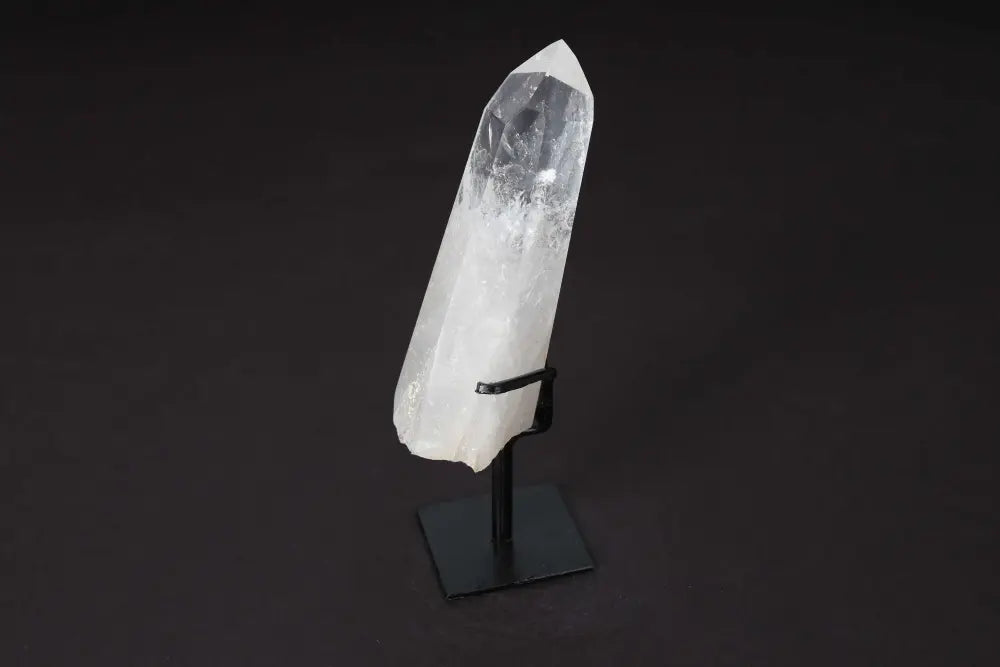 Semi Polished Clear Quartz Point on Stand for Amplifying Energy and Clarity in Meditation and Manifestation