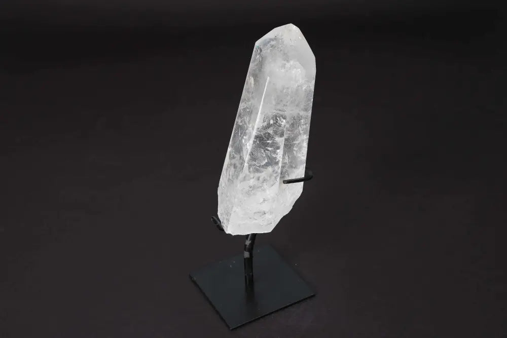 Semi Polished Clear Quartz Point with Stand for Energy Amplification and Clarity, Ideal for Meditation and Manifestation