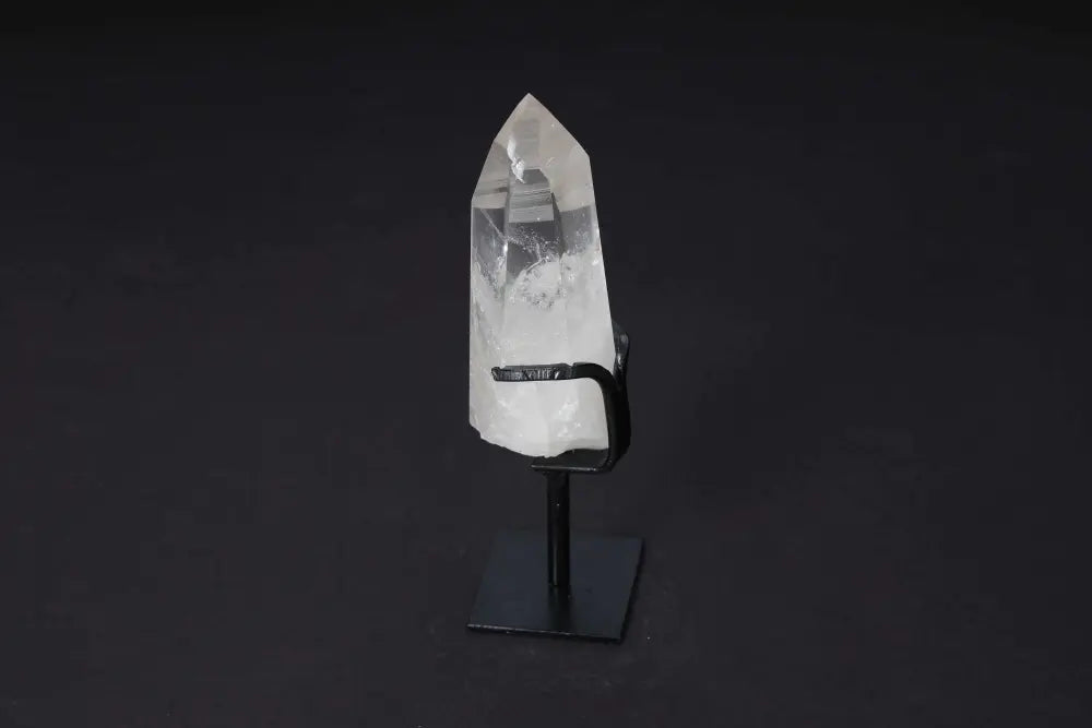 Semi Polished Clear Quartz Point with Stand - Amplify energy, align intentions, and illuminate spaces. Ideal for meditation.