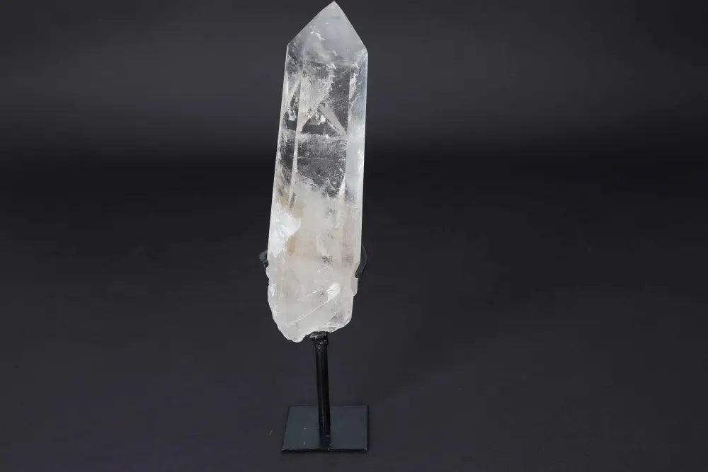 Semi Polished Clear Quartz Point on Stand for Energy Alignment and Meditation