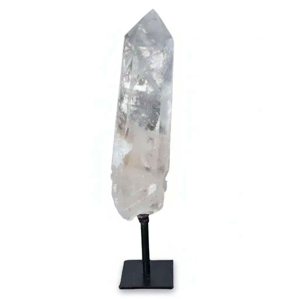 Semi Polished Clear Quartz Point on Stand for Energy Alignment and Meditation