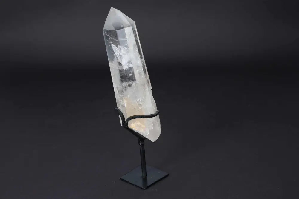 Semi Polished Clear Quartz Point on Stand for Energy Amplification and Clarity, Ideal for Meditation and Home Decor